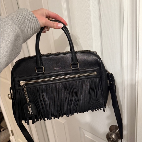 Yves Saint Laurent Handbags - Yves Saint Laurent Black Leather Fringe Satchel Crossbody